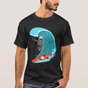Skeleton Surfer Halloween Funny Wave Surfing Surf  T-Shirt