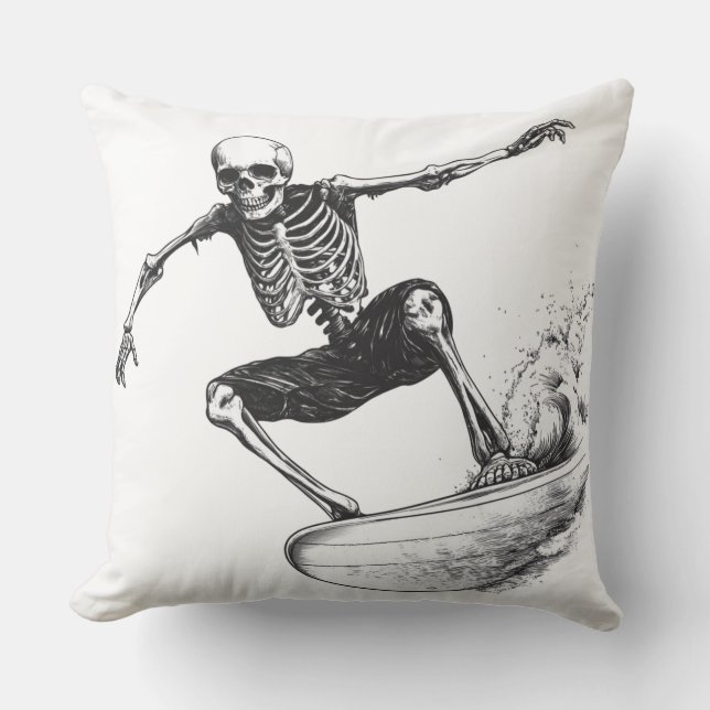 💀 Skeleton Surfer: Minimalist Style 🏄 ‍ ♂️ Cushion (Front)