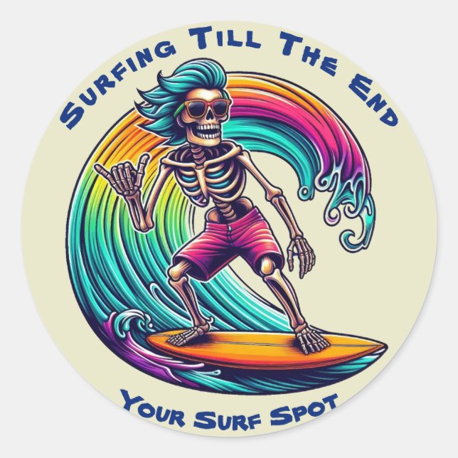 Skeleton Surfer Riding A Wave Classic Round Sticker (Front)