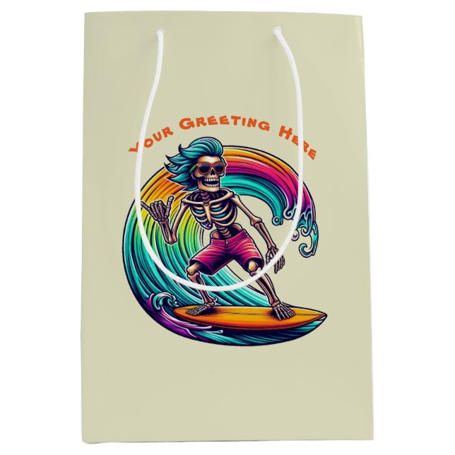 Skeleton Surfer Riding A Wave Medium Gift Bag (Front)