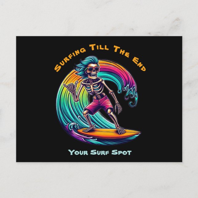 Skeleton Surfer Riding A Wave Postcard (Front)