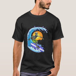 Skeleton Surfer Skeleton Surfing Wave Funny Hallow T-Shirt