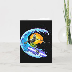 Skeleton Surfer Surfing Surf Wave Funny Halloween Card