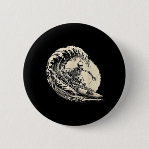 Skeleton Surfer Vintage Big Wave Surfing Funny 6 Cm Round Badge