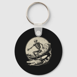 Skeleton Surfer Vintage Big Wave Surfing Funny Hal Key Ring