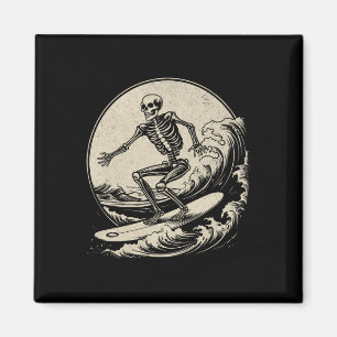 Skeleton Surfer Vintage Big Wave Surfing Funny Hal Magnet