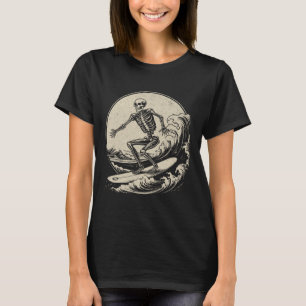 Skeleton Surfer Vintage Big Wave Surfing Funny Hal T-Shirt