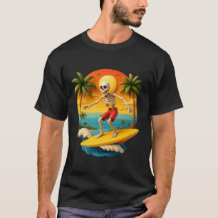 Skeleton Surfer Vintage Big Wave Surfing Funny Hal T-Shirt