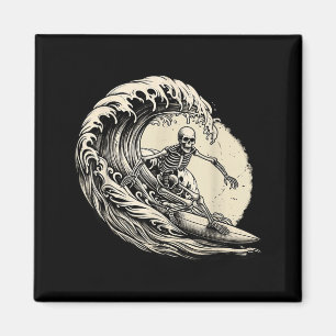 Skeleton Surfer Vintage Big Wave Surfing Funny Magnet