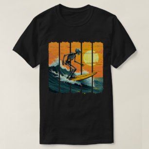 Skeleton Surfer Vintage Surfing Funny Halloween T-Shirt