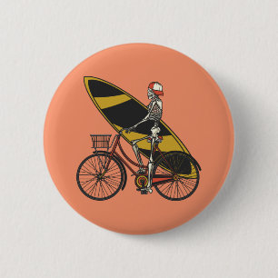 Skeleton Surfer with Surfboard 6 Cm Round Badge