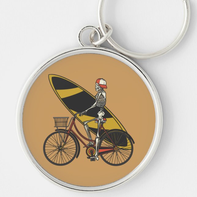 Skeleton Surfer with Surfboard Key Ring (Front)