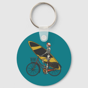 Skeleton Surfer with Surfboard Key Ring