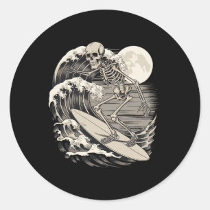 Skeleton Surfing _2 Classic Round Sticker
