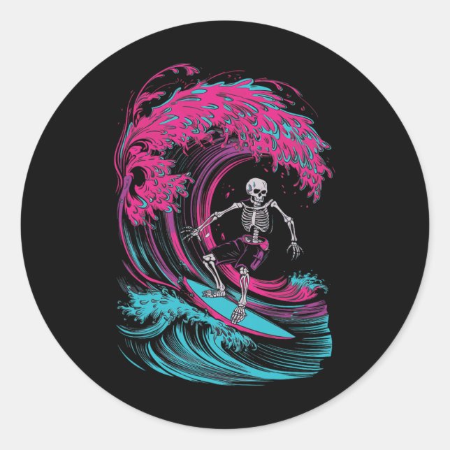 Skeleton Surfing _3  Classic Round Sticker (Front)