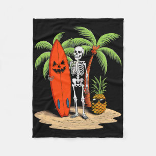 Skeleton Surfing Halloween Beach Vibe Fun Fleece Blanket