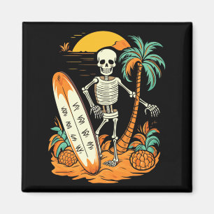 Skeleton Surfing Halloween Hawaii Hawaiian Men Magnet