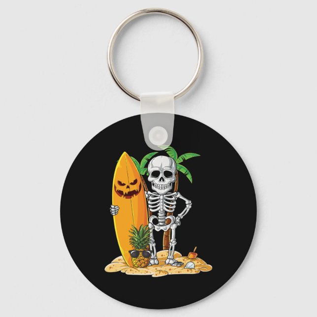 Skeleton Surfing Halloween Hawaii Hawaiian Men Wom Key Ring (Front)