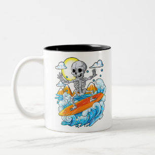 Skeleton Surfing Halloween Hawaii Hawaiian Men Wom Two-Tone Coffee Mug