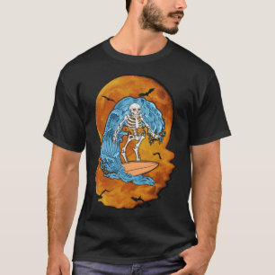 Skeleton Surfing Halloween Surfer T-Shirt