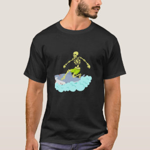 Skeleton Surfing Halloween Tee Zombie Shark Funny