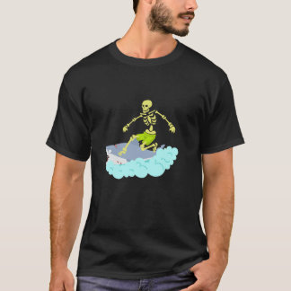 Skeleton Surfing Halloween Tee Zombie Shark Funny 