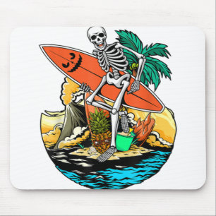 Skeleton Surfing Jackolantern Halloween Men Hawaii Mouse Pad