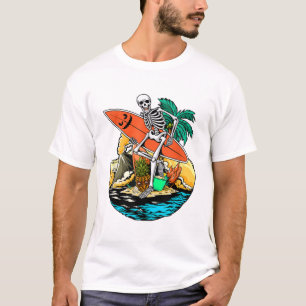 Skeleton Surfing Jackolantern Halloween Men Hawaii T-Shirt