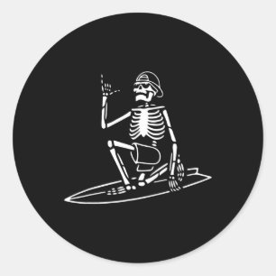 Skeleton Surfing Lazy Halloween Costume Skull Bone Classic Round Sticker