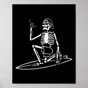 Skeleton Surfing Lazy Halloween Costume Skull Bone Poster