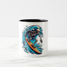 skeleton surfing mug