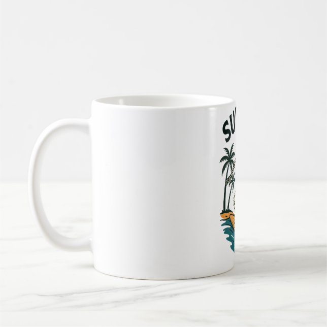Skeleton Surfing Retro Beach Wave Design Coffee Mug (Left)