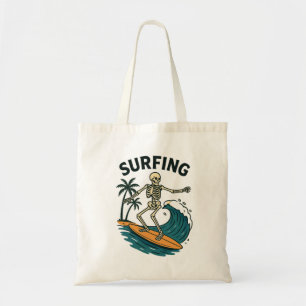 Skeleton Surfing Retro Beach Wave Design Tote Bag