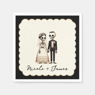 Skeleton Sweethearts Bride Groom Whimsical Wedding Napkin