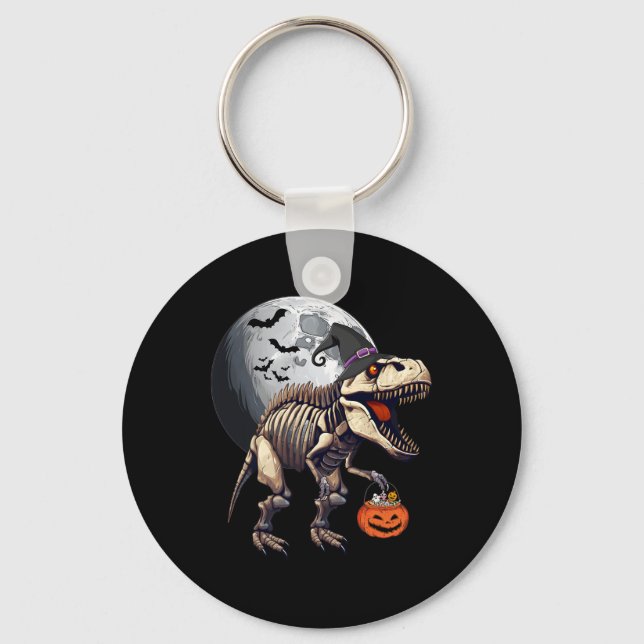 Skeleton T Rex Dinosaur Fun Halloween Pumpkin Boys Key Ring (Front)