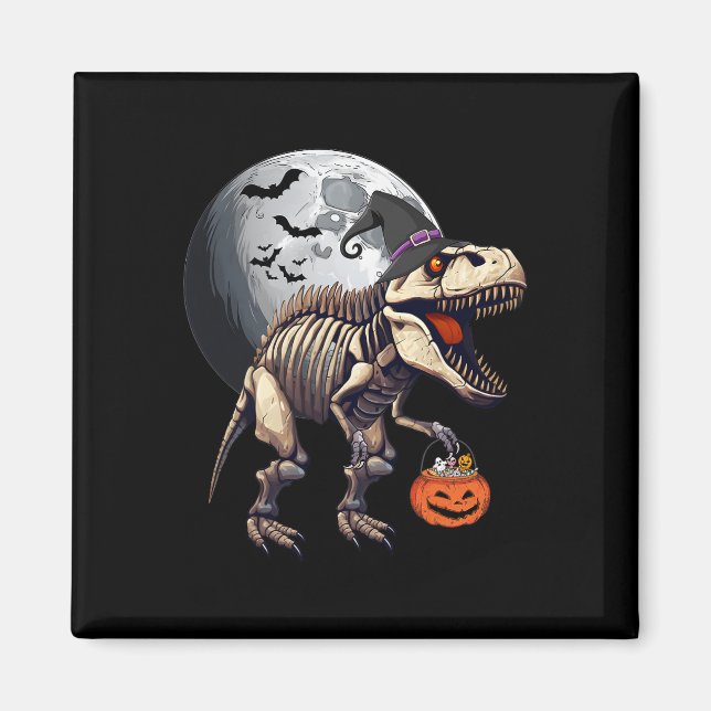 Skeleton T Rex Dinosaur Fun Halloween Pumpkin Boys Magnet (Front)