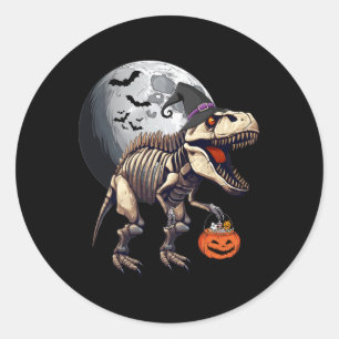 Skeleton T Rex Dinosaur Funny Halloween Pumpkin Bo Classic Round Sticker