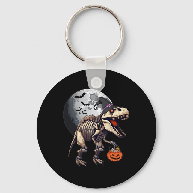 Skeleton T Rex Dinosaur Funny Halloween Pumpkin Bo Key Ring (Front)
