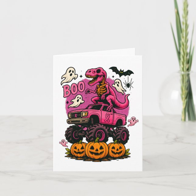 Skeleton T Rex Dinosaur Monster Truck Pumpkin Brea Card (Front)
