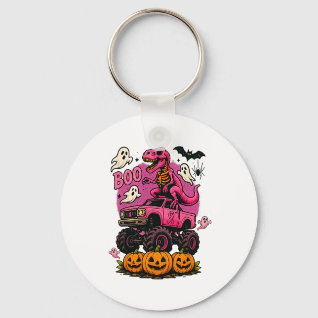 Skeleton T Rex Dinosaur Monster Truck Pumpkin Brea Key Ring (Front)