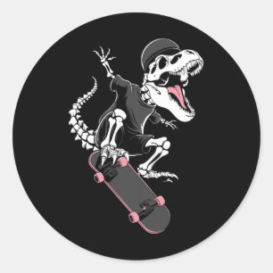 Skeleton T-rex Skateboarder - Vintage Dinosaur Ska Classic Round Sticker