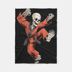 Skeleton Taekwondo Kick Funny Halloween Trick Or Fleece Blanket