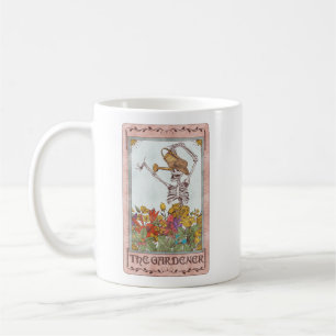 Skeleton Tarot Card The Gardener Flowers Funny Coffee Mug