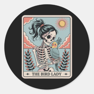 Skeleton The Bird Lady Tarot Card Skeleton Hallowe Classic Round Sticker