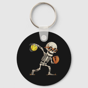 Skeleton Throwing Softll Halloween Sports Players Key Ring