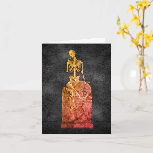 Skeleton Tombstone Cute Halloween Note Card (Yellow Flower)