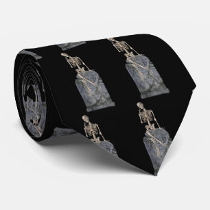 Skeleton Tombstone Funny Halloween Tie