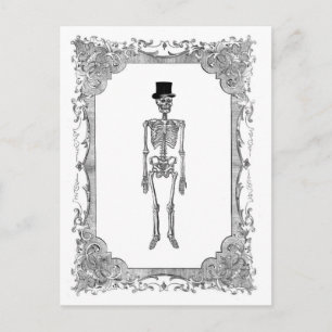 Skeleton Top Hat Vintage Frame Halloween Postcard