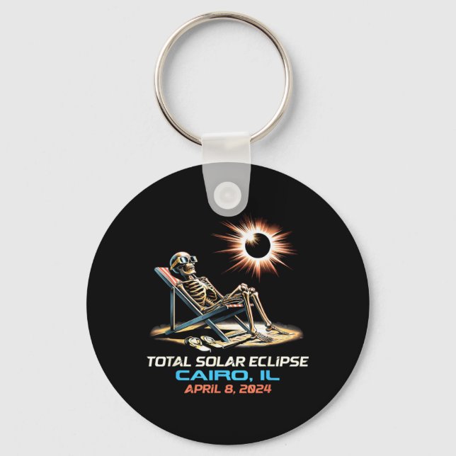 Skeleton Total Solar Eclipse Cairo Illinois Key Ring (Front)