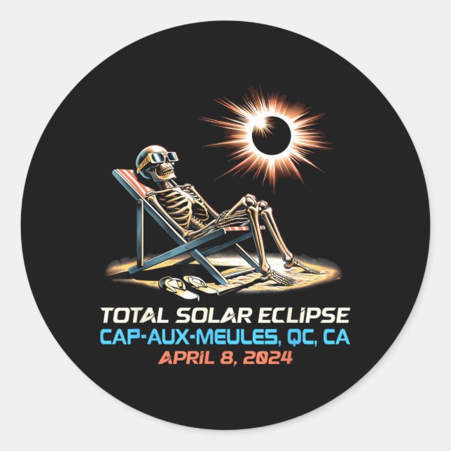 Skeleton Total Solar Eclipse Cap-aux-Meules Quebec Classic Round Sticker (Front)